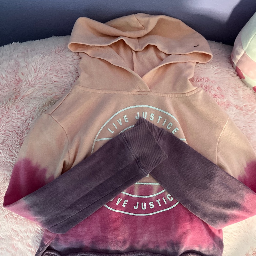 Pink and purple tie dye justice crop sweater